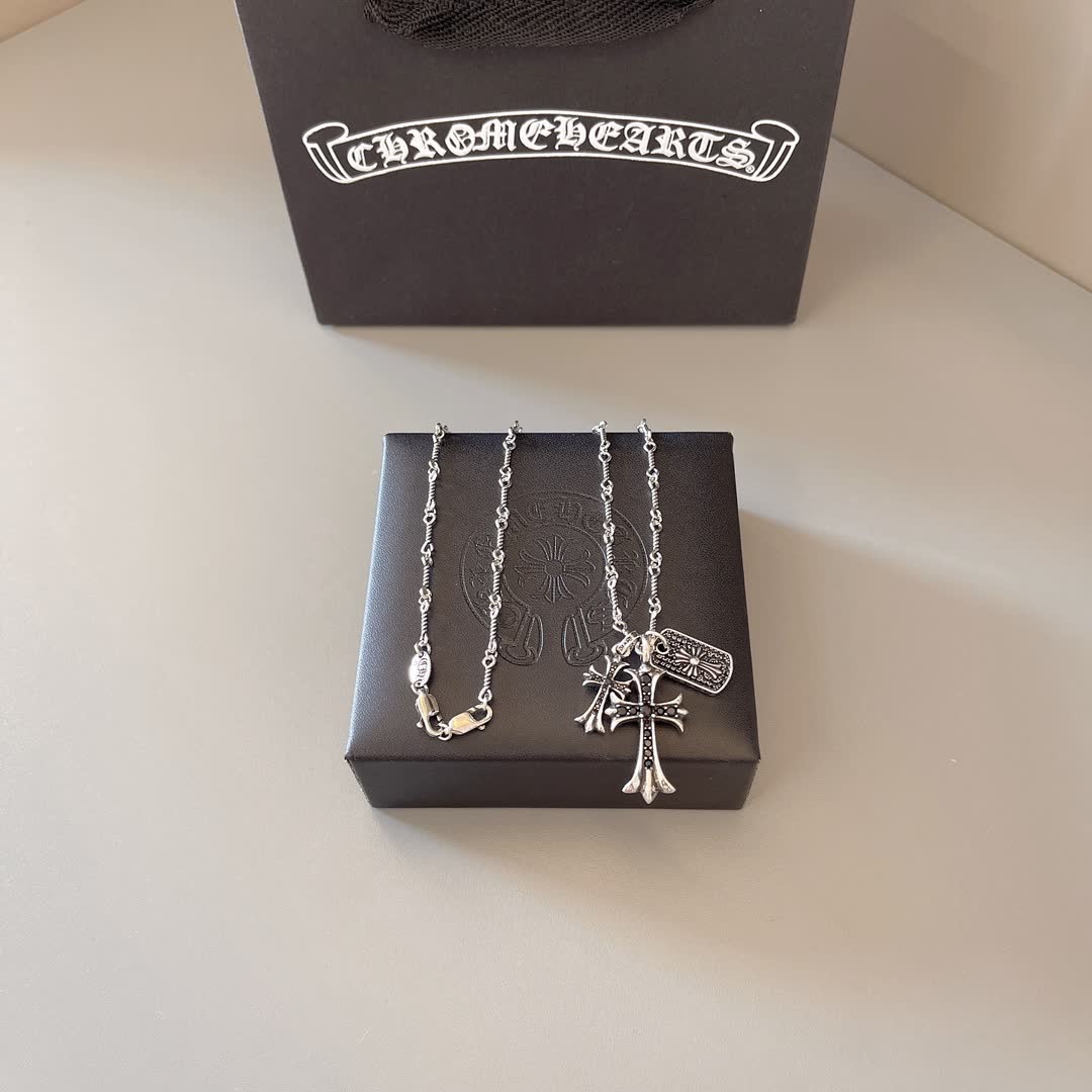 Chrome Hearts Silver Cross Pendant Necklace